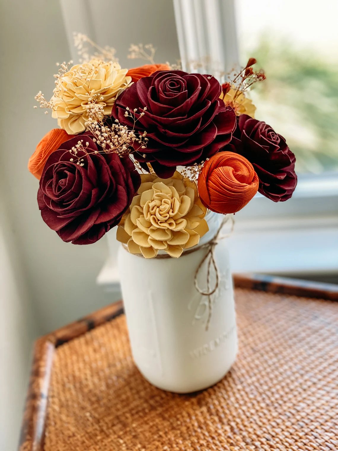 Fall Wooden Flower Arrangement Wedding Decor