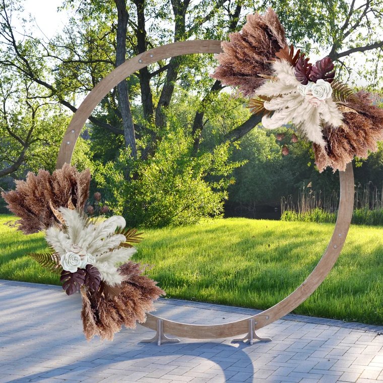 Round Wooden Arch & Pampas Grass Garland, Woden Arch , Floral Geometric  Backdrop ,wedding Arch , Geometric Wedding Arch, Round Arch 