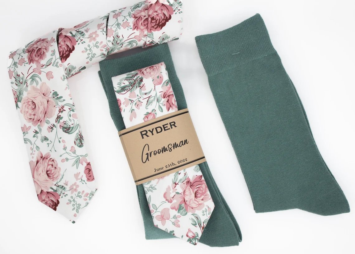 Dusty Rose & Sage Green Tie and Socks