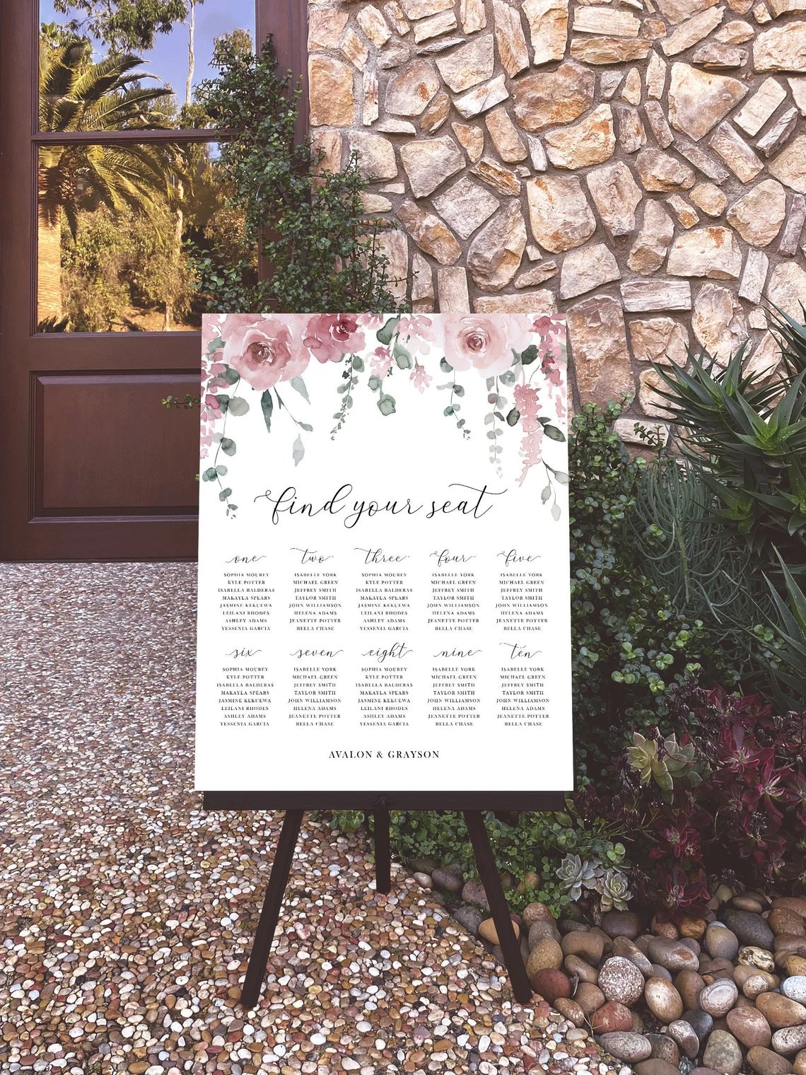 Dusty Rose Floral Wedding Seating Chart Printable