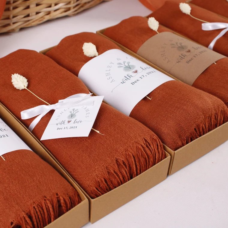 Burnt Orange Pashmina Shawl Fall Bridal Shower Favor Idea