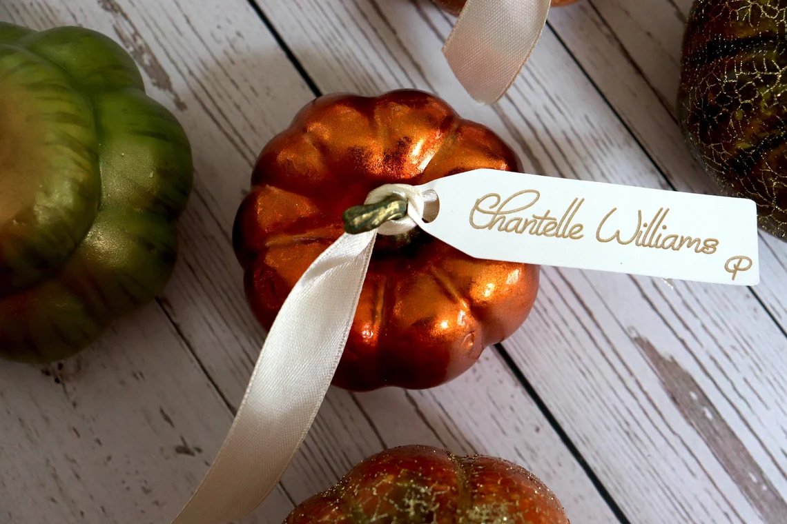 Fall in Love Bridal Shower Pumpkin Escort Card