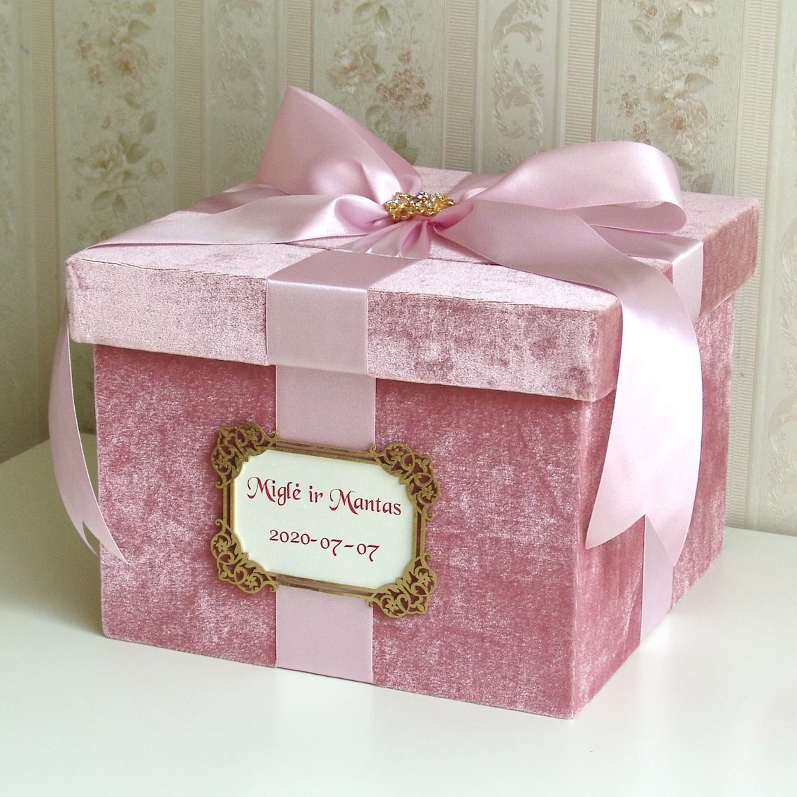 Pink Velvet Wedding Card Box