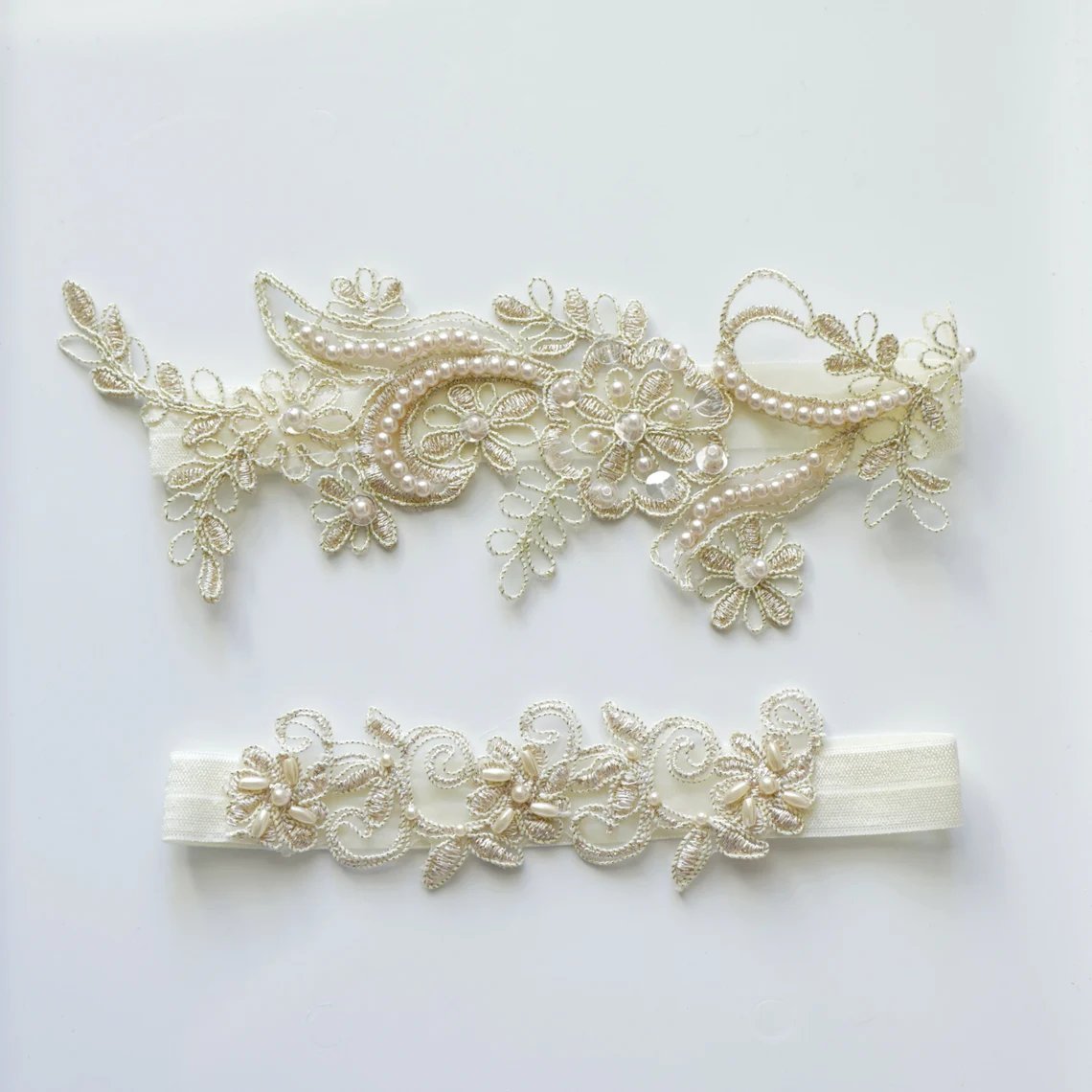 Lace and Pearl Bridal Garter Set