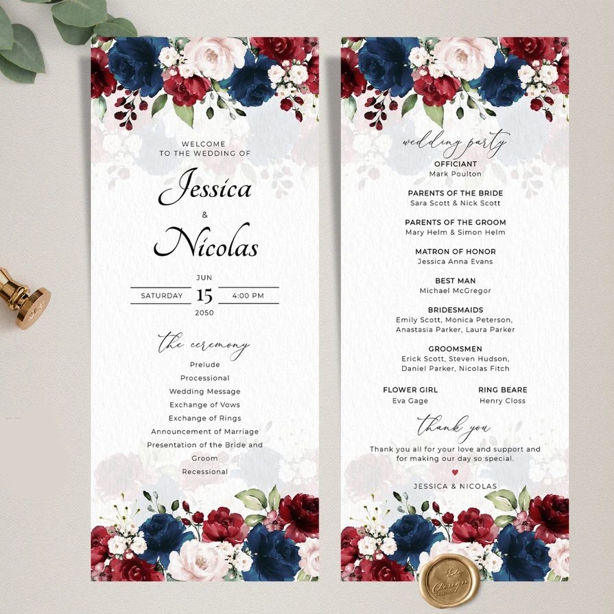 Floral Wedding Program Template Printable