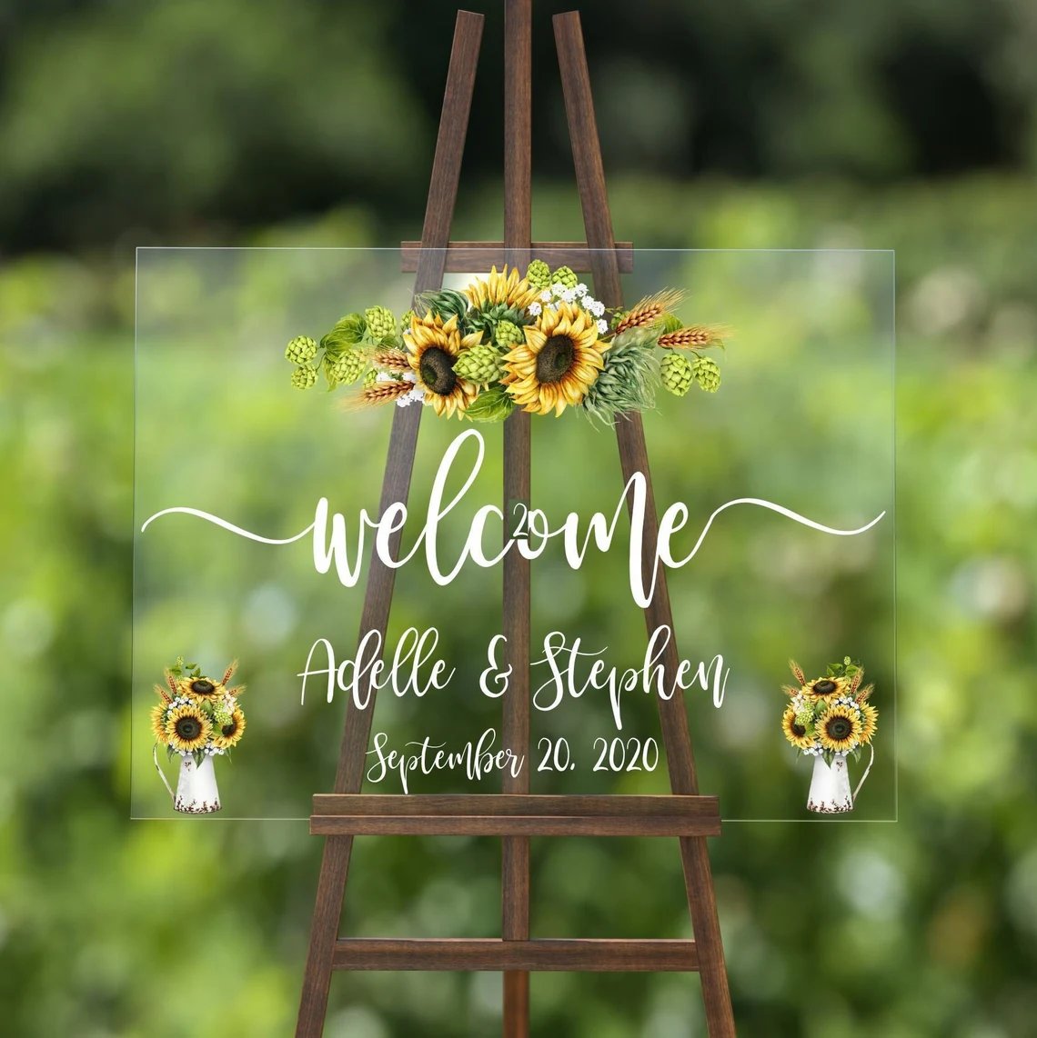 Rustic Sunflower Acrylic Wedding Welcome Sign