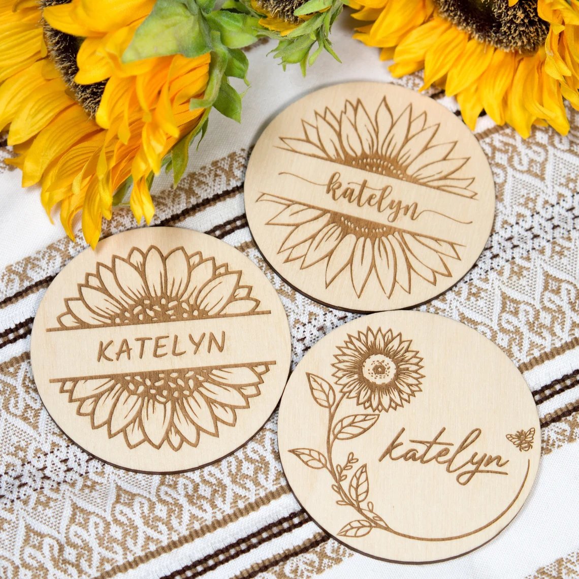 Rustic Sunflower Wedding Coaster Place Card Favors