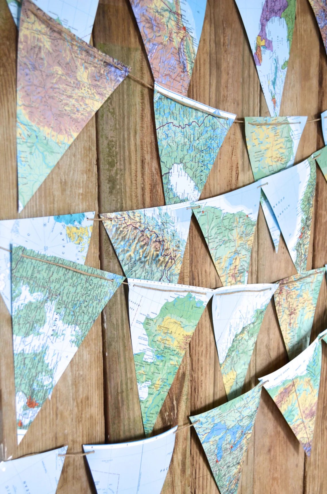 Large Vintage Map Triangle Garland