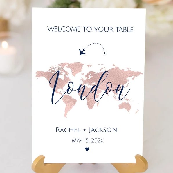 Around The World Wedding Table Number Card