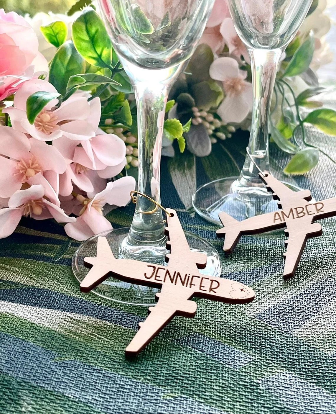 Around The World Wedding Theme Airplane Wine Charm Place Card Favor