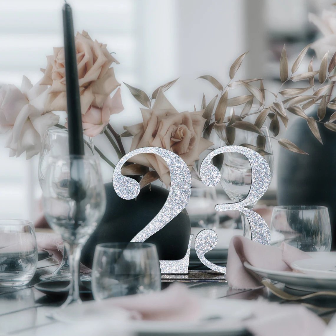 Silver Glitter Acrylic Wedding  Table Number Details