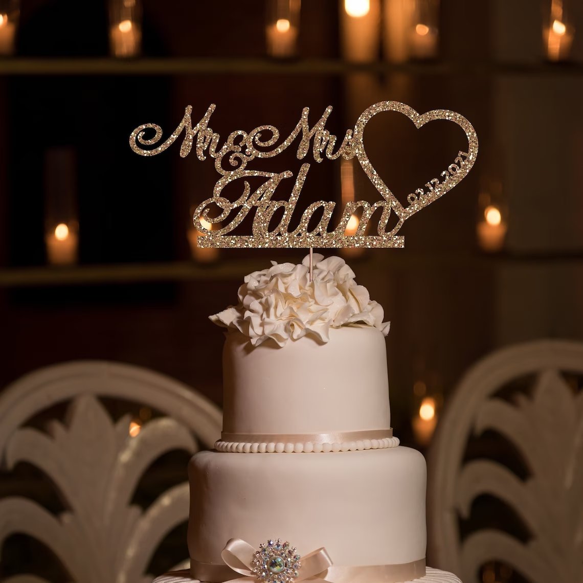 Gold Glitter Mr. & Mrs. Wedding Cake Topper