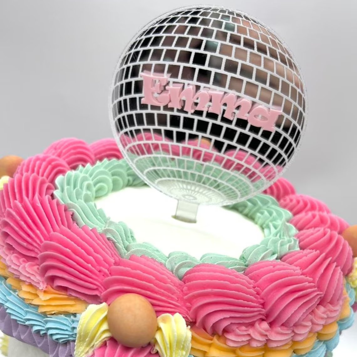 Personalized Disco Ball Cake Topper