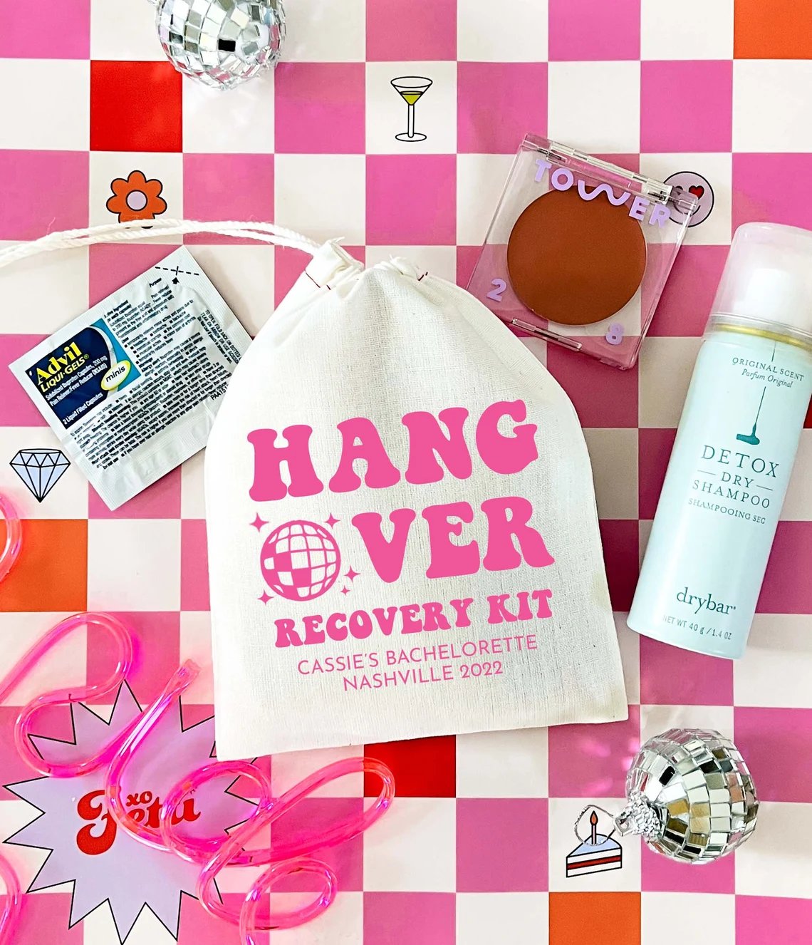 Disco Bachelorette Party Hangover Kit Bags