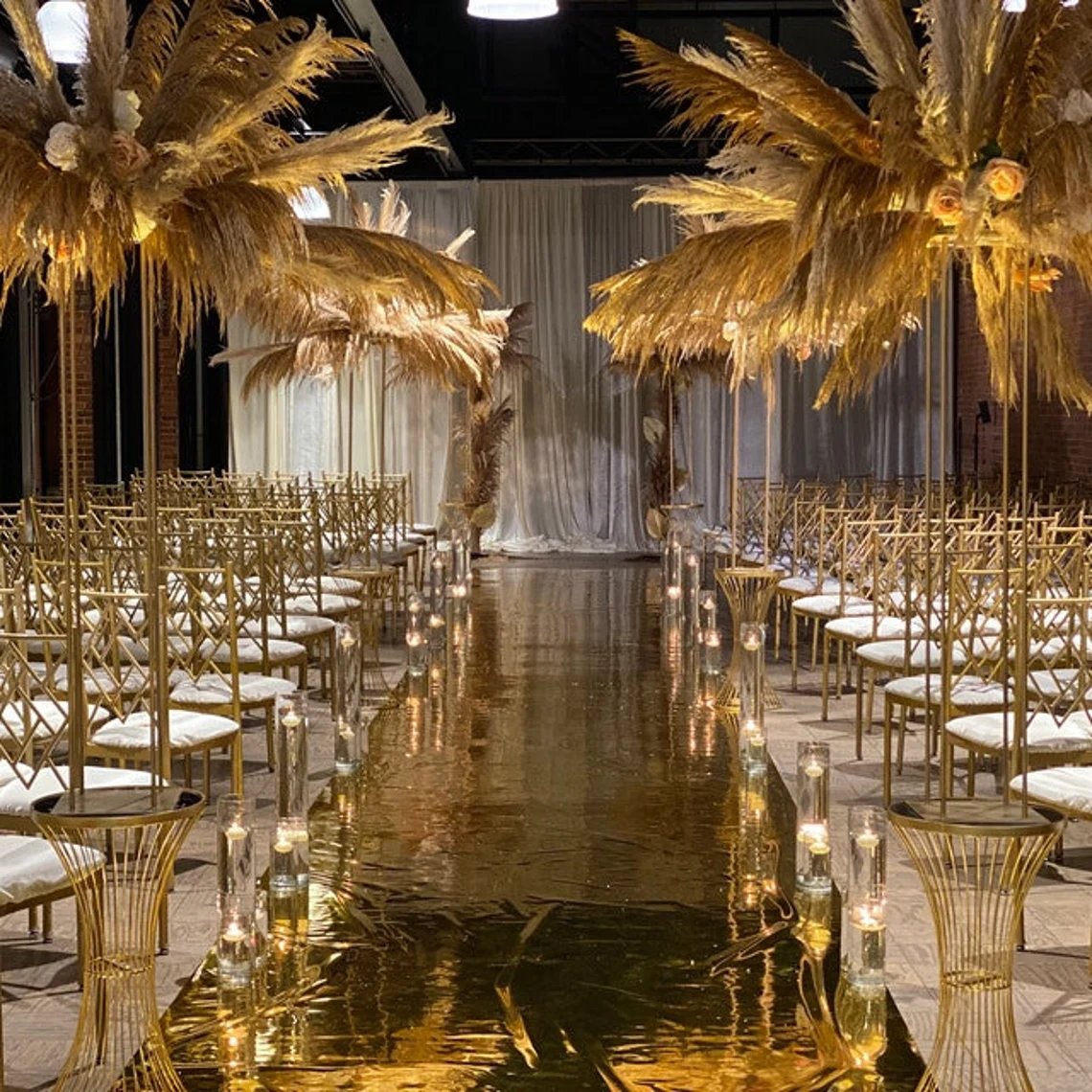 Gold Mirrored Reflection Ceremony Aisle Runner Sparkling Wedding Decor