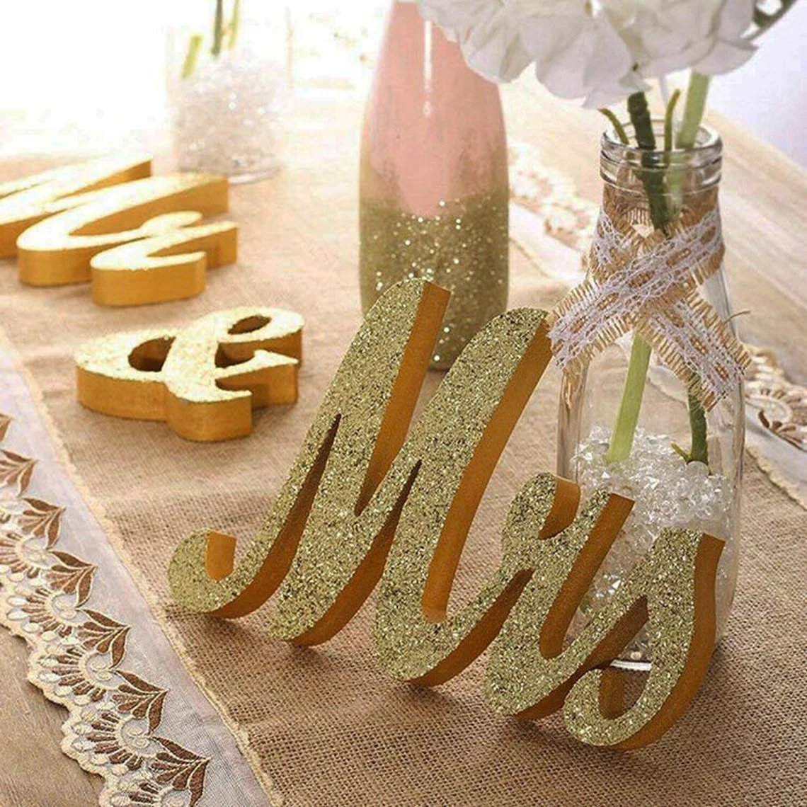 Mr. & Mrs. Gold Sparkle Wedding Sign