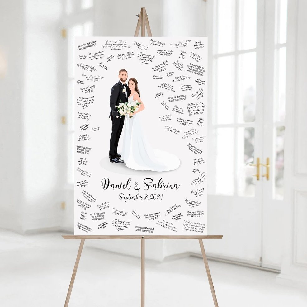 Bride & Groom Portrait Wedding Guest Book Alternative