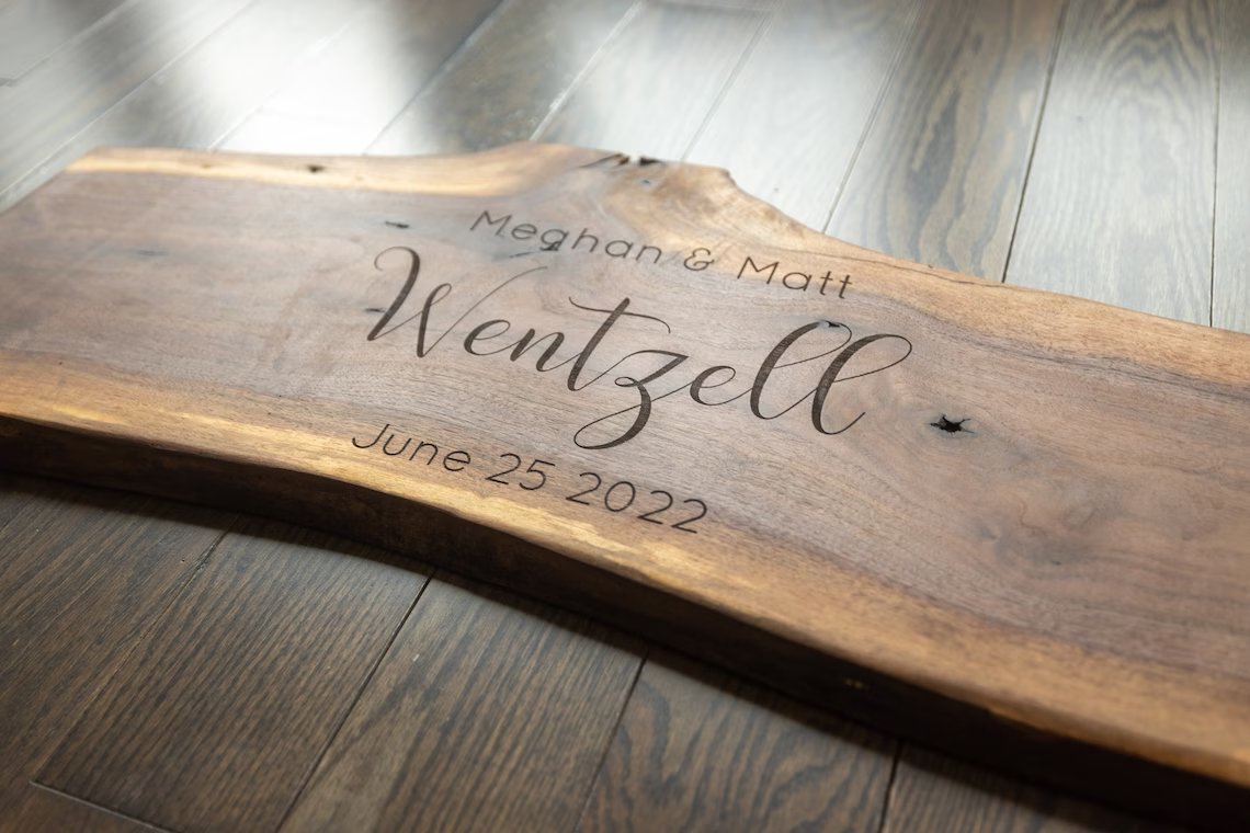 Engraved Live Edge Wood Weeding Guest Book Alternative