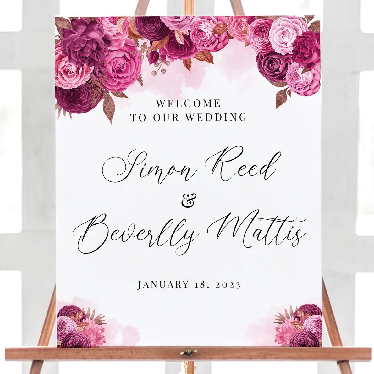 Magenta Floral Wedding Welcome Sign Template