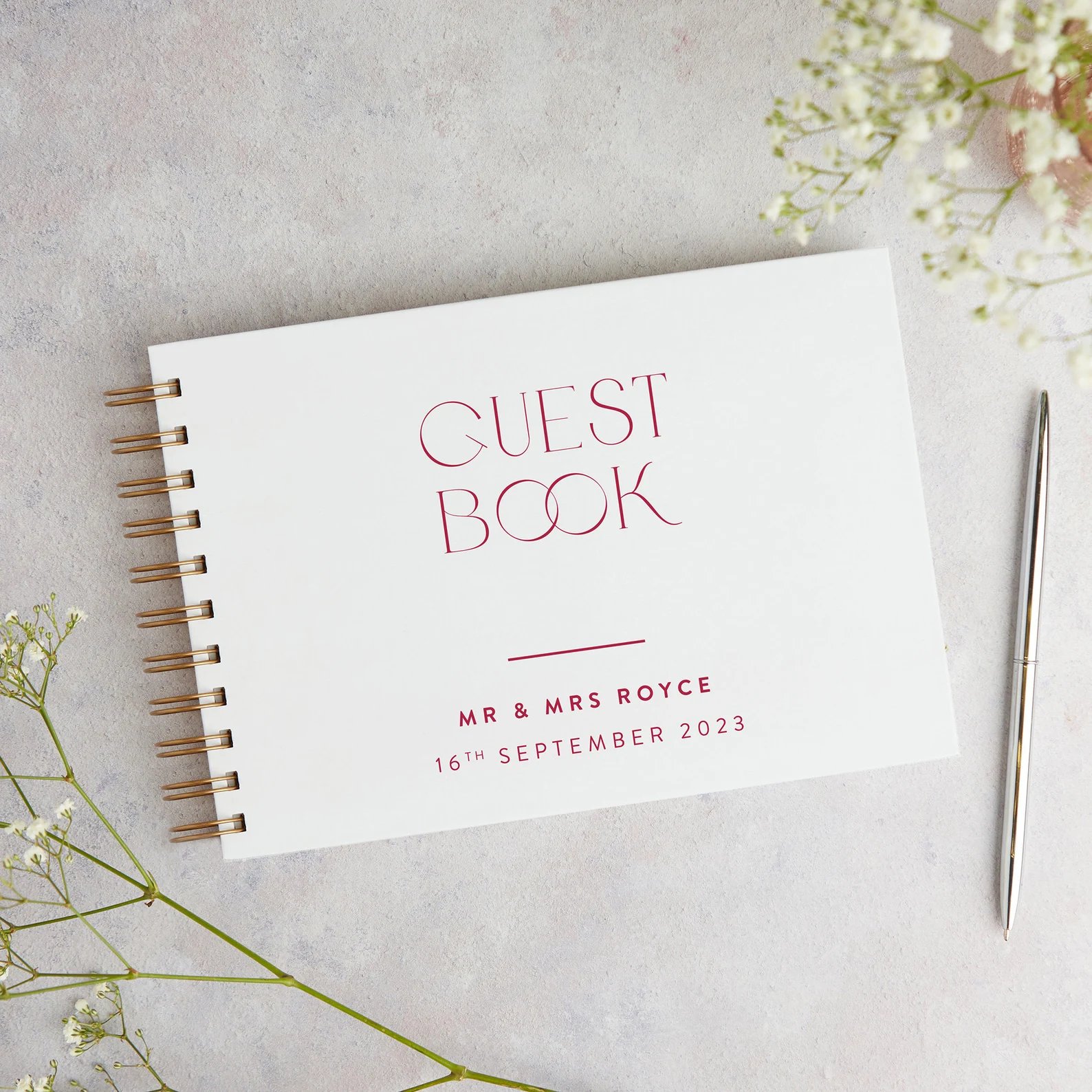 Magenta Script Wedding Guest Book