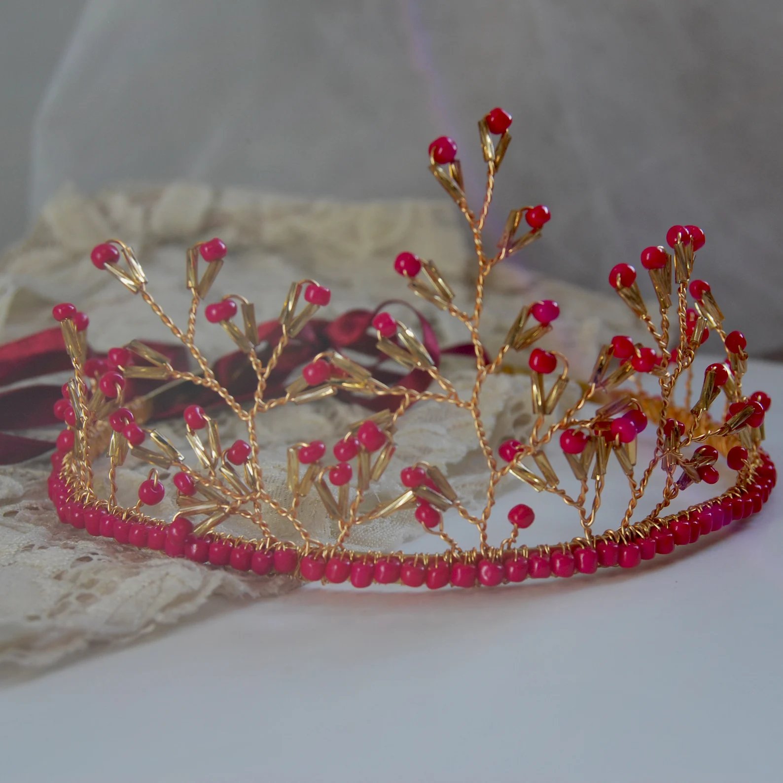 Viva Magenta Tiera Bridal Hair Accessory