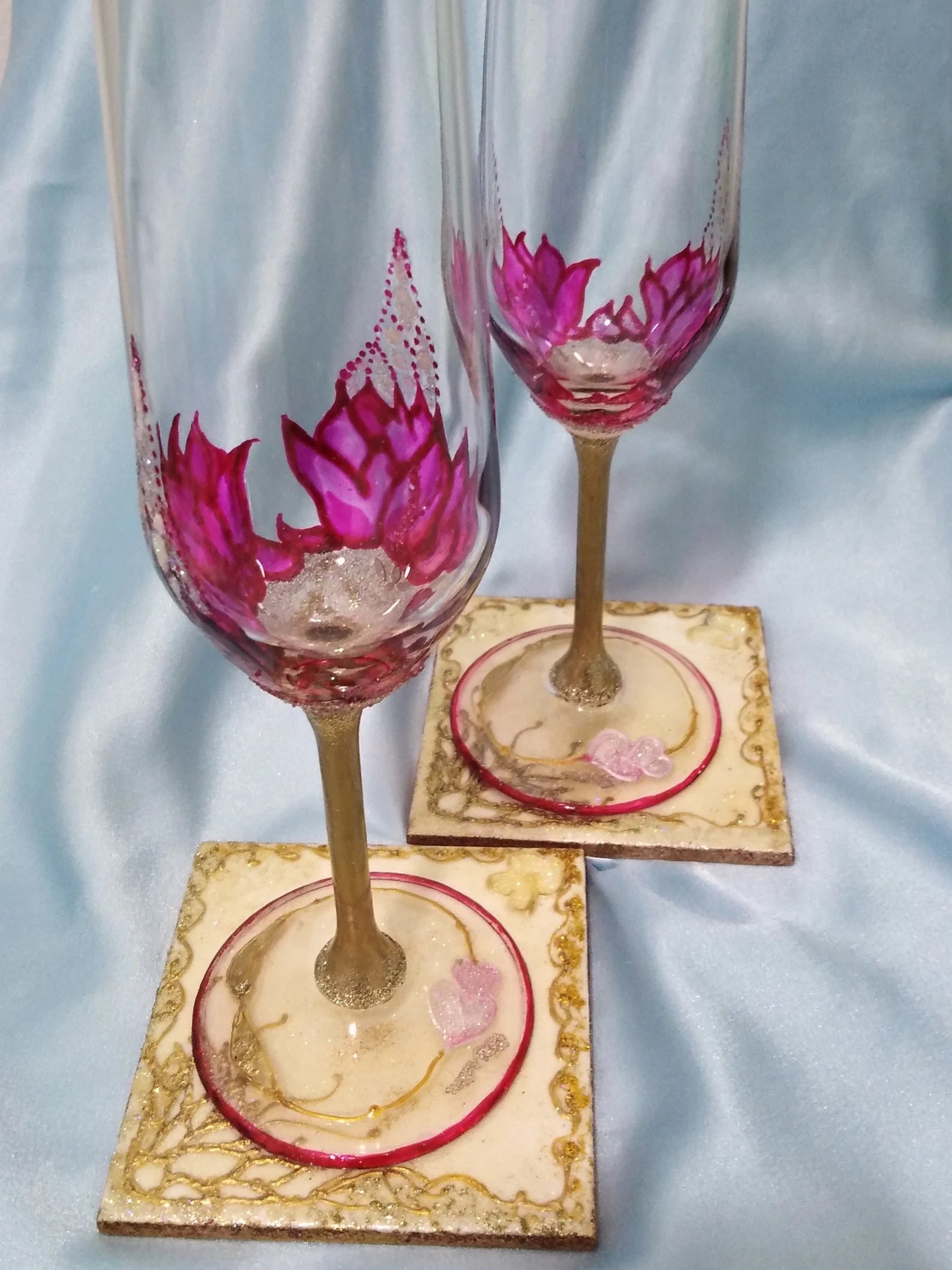 Lotus Flower Wedding Toasting Flutes