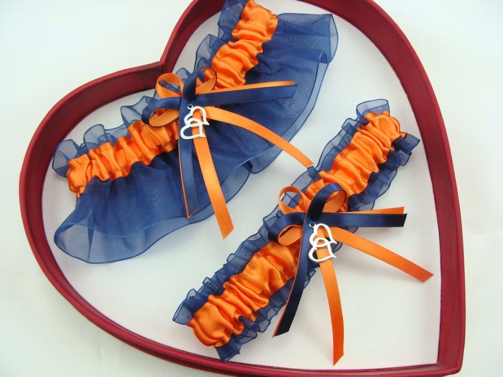 Orange & Navy Blue Bridal Garter Set