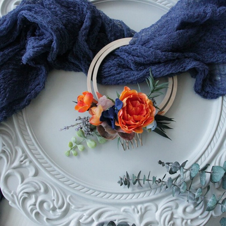 Orange & Blue Floral Bridal Crown