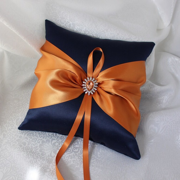 Burnt Orange & Navy Blue Ring Bearer Pillow