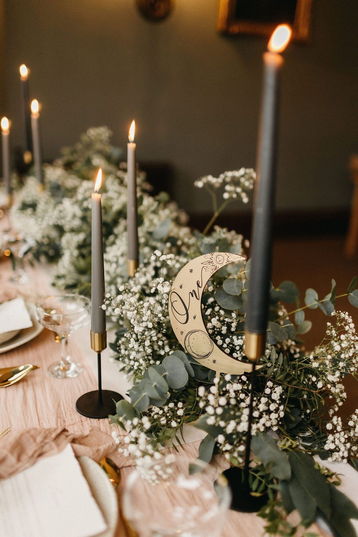 Crescent Moon Celestial Wedding Table Numbers