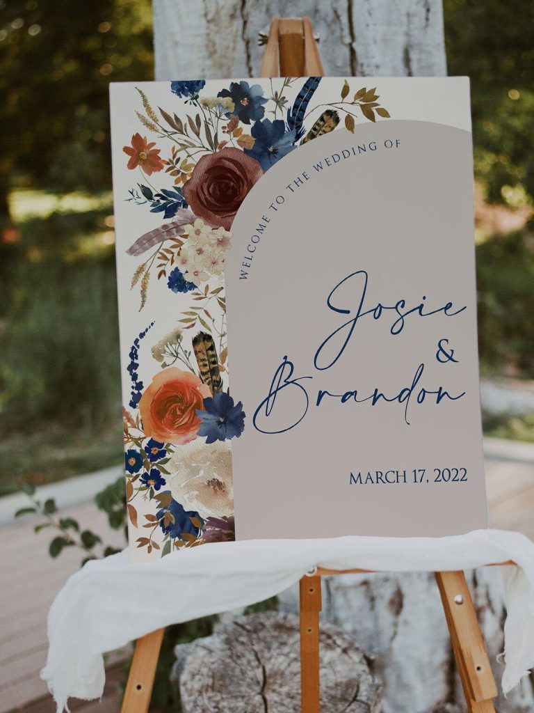 Burnt Orange & Navy Blue Wedding Welcome Sign Printable