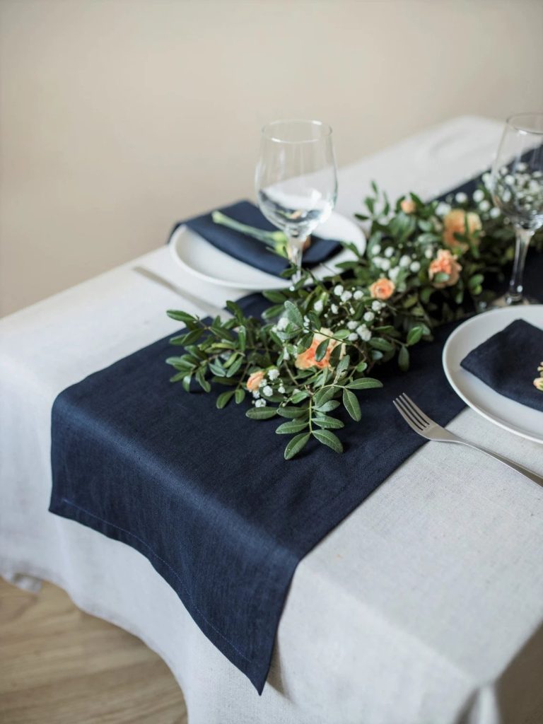 Navy Blue Linen Table Runner