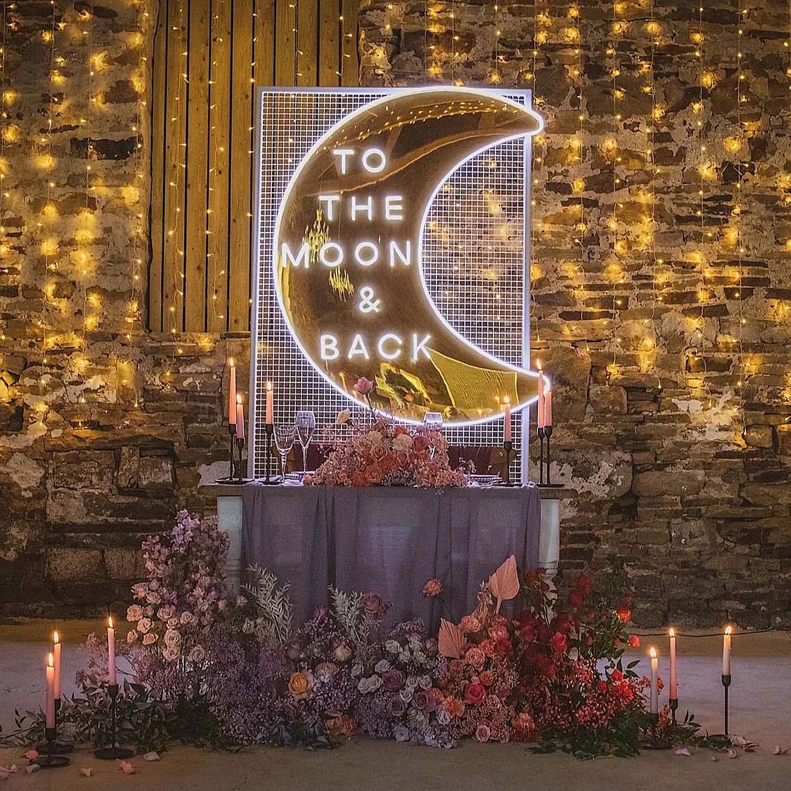 To The Moon & Back Wedding Neon Sign Decor Idea