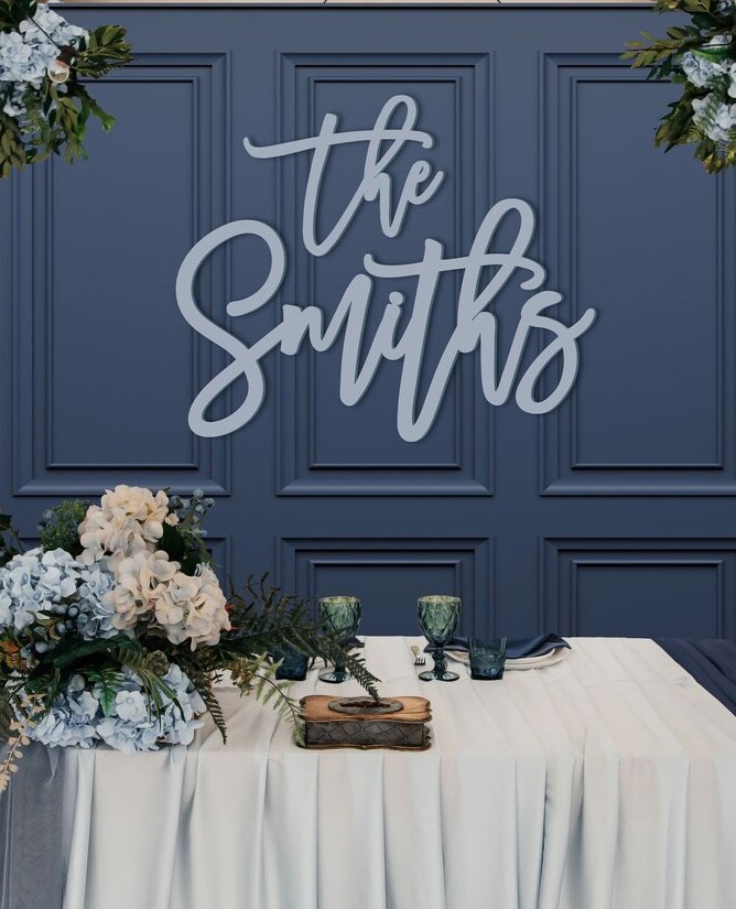 Dusty Blue Last Name Wedding Wood Sign