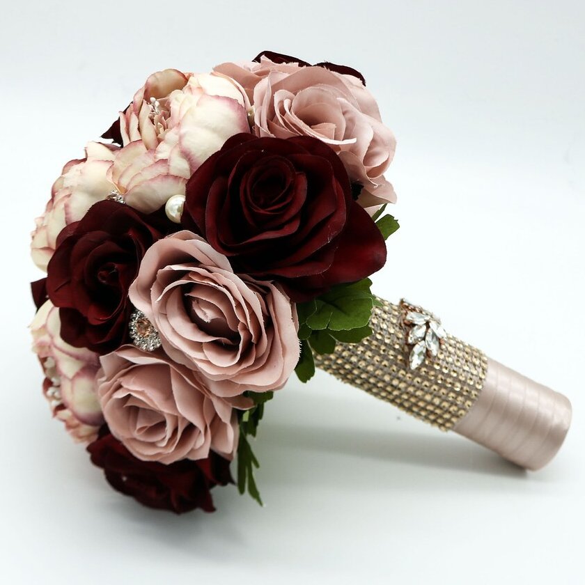 Burgundy Rose Gold Bridal Bouquet