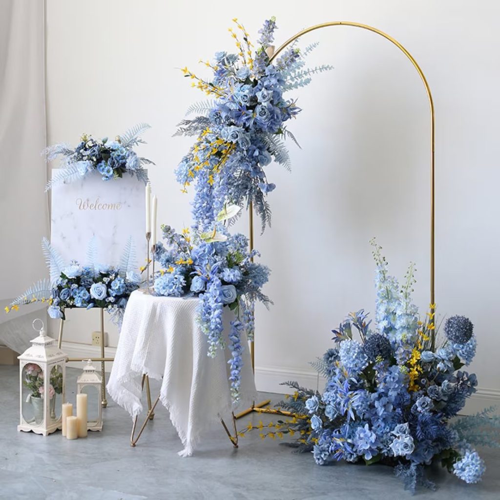 Dusty Blue Floral Wedding Archway Backdrop 