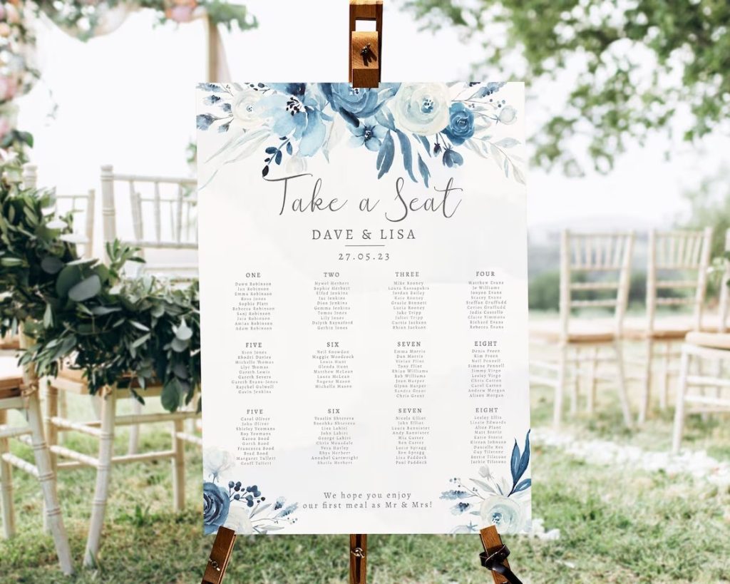 Dusty Blue Floral Wedding Seating Chart