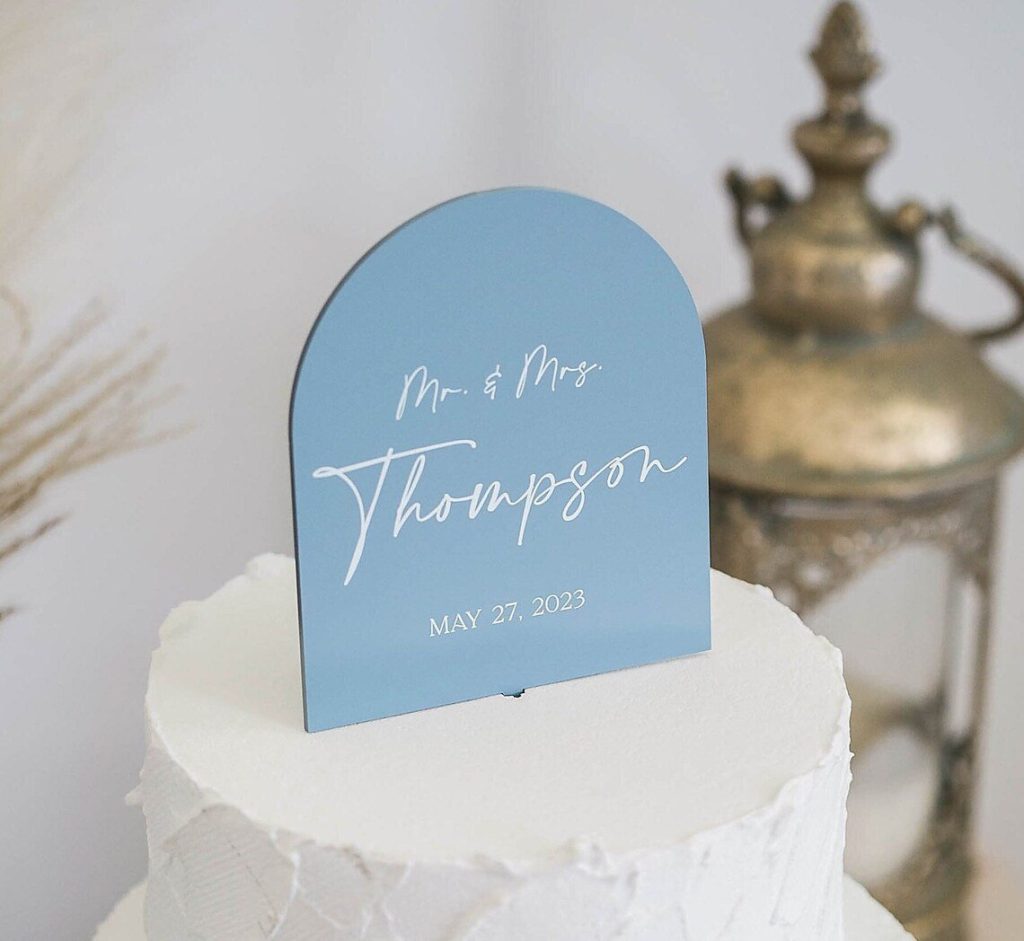 Dusty Blue Wedding Cake Topper