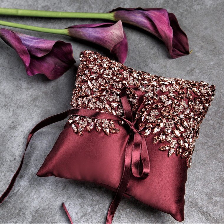 Burgundy & Rose Gold Ring Bearer Pillow