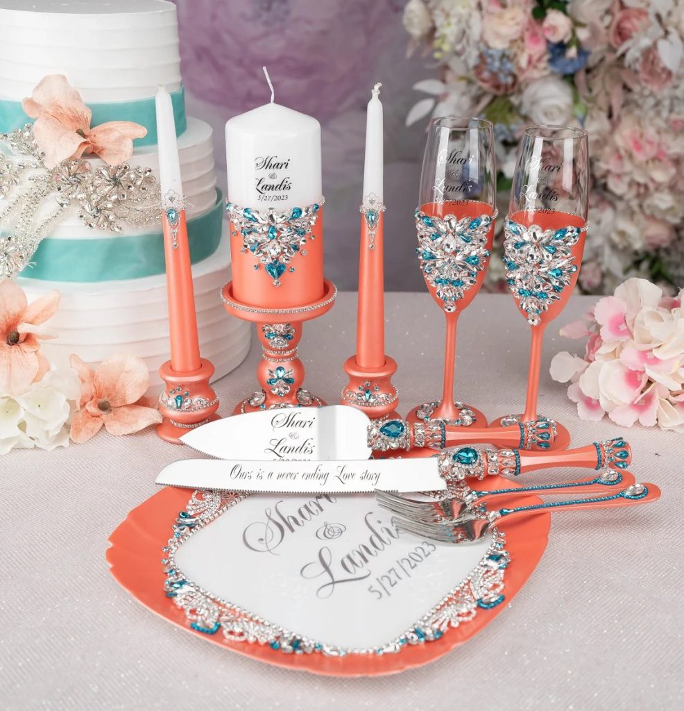 Coral & Turquoise Destination Beach Wedding Accessory Set