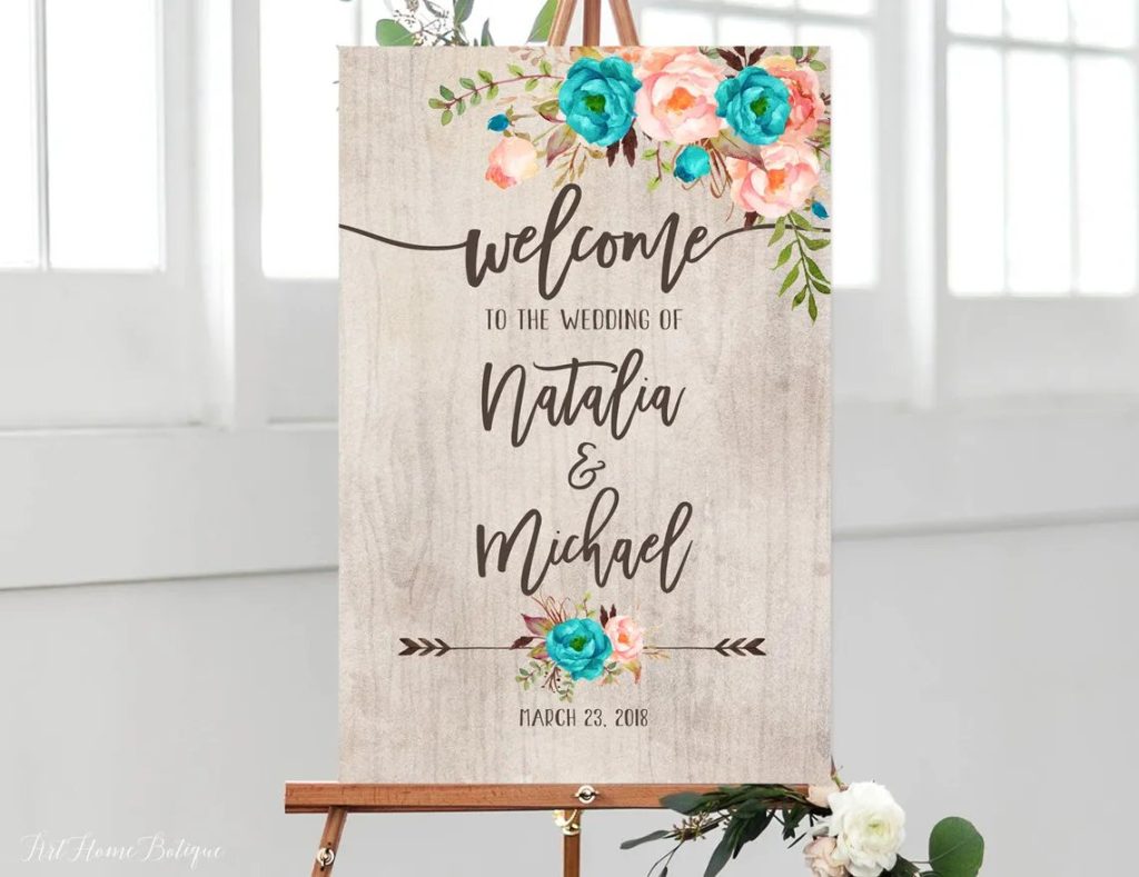 Coral & Teal Wedding Welcome Sign Printable