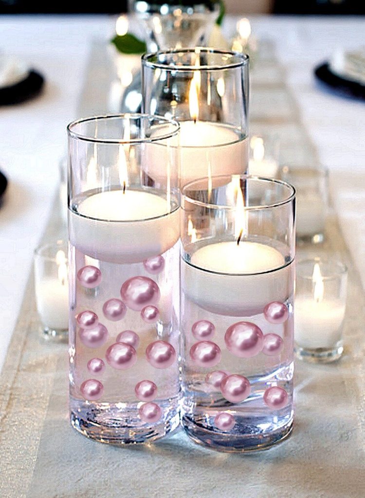 Lavender Wedding Candle Floating Pearls
