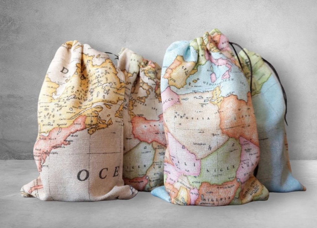 World Map Travel Themed Wedding Favor Bags