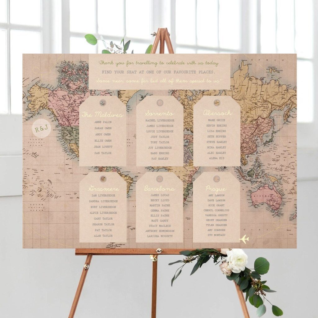 Vintage Travel Map Wedding Seating Chart