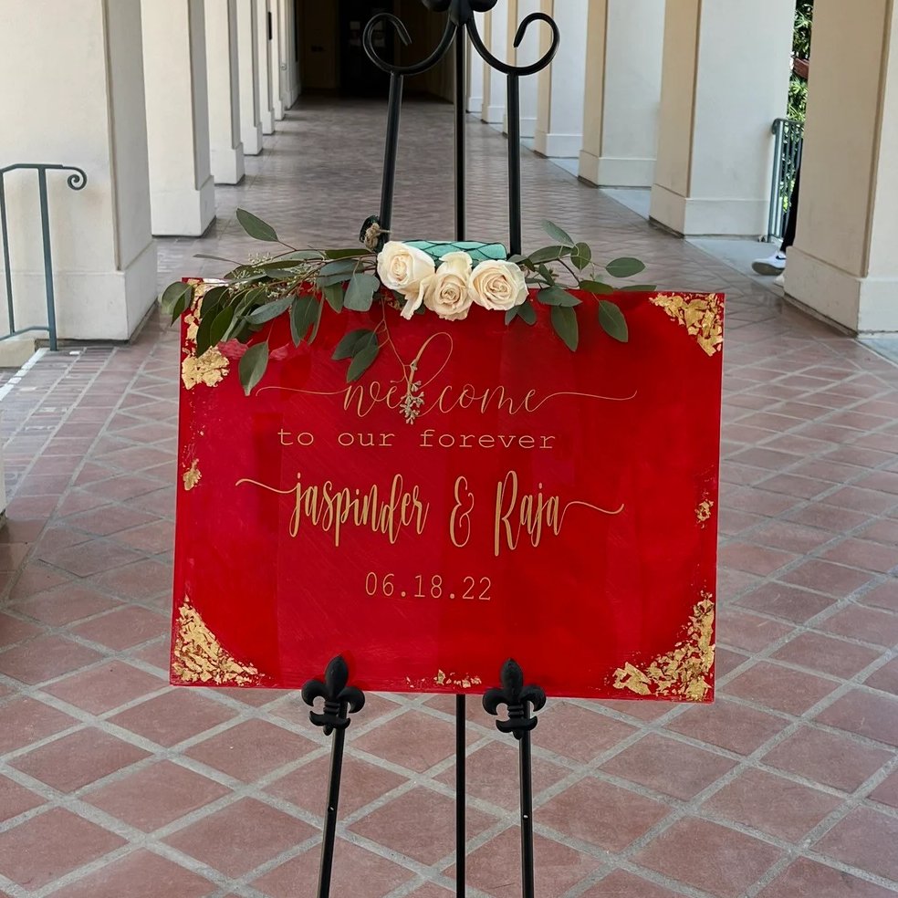 Red & Gold Acrylic Wedding Welcome Sign 