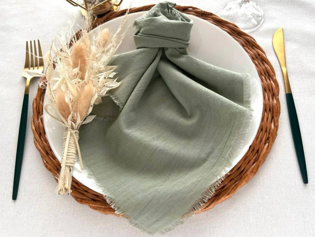 Rustic Boho Sage Green Cotton Napkin