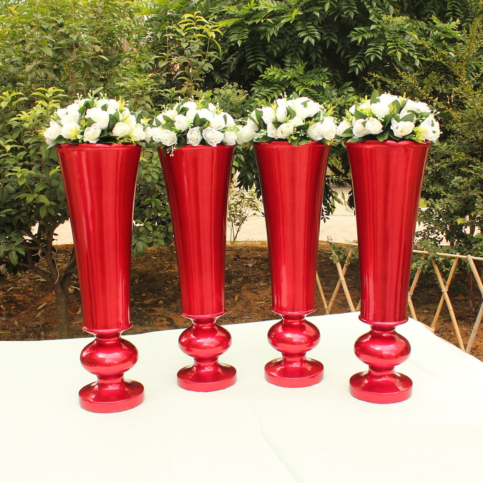 Red Gold Luxurious Wedding Elegant Wedding Ideas   Tall Fiberglass Red Vase Wedding Decor 