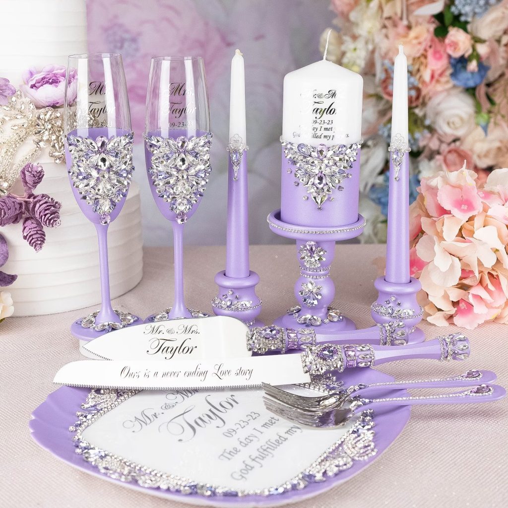 Lilac Wedding Toasting Flutes & Accessories