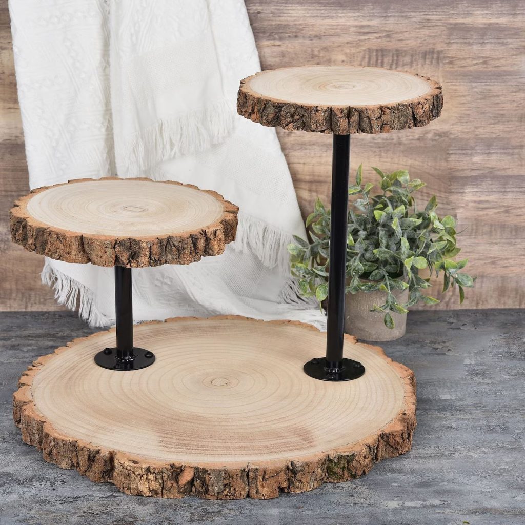 Western Wedding 3-Tier Rustic Wood Slice Cake Stand