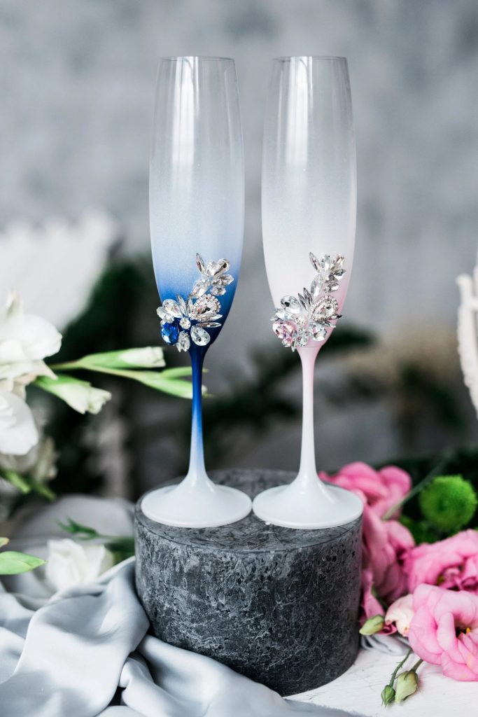 Blue & Blush Wedding Toasting Flutes